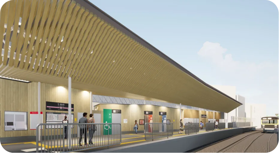 千鳥町駅五反田方面ホーム屋根イメージパース